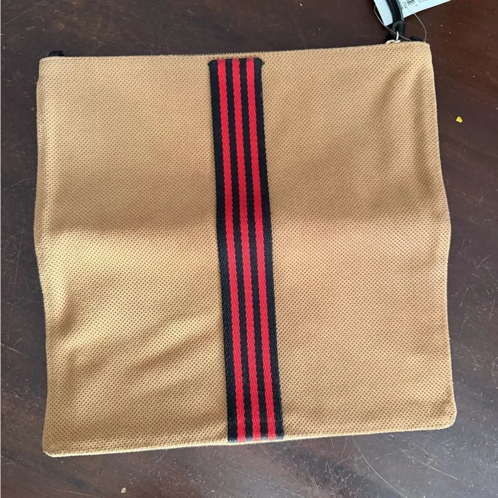 Clare V Tan Clutch with Red and Black Stripe - Picture 2 of 3
